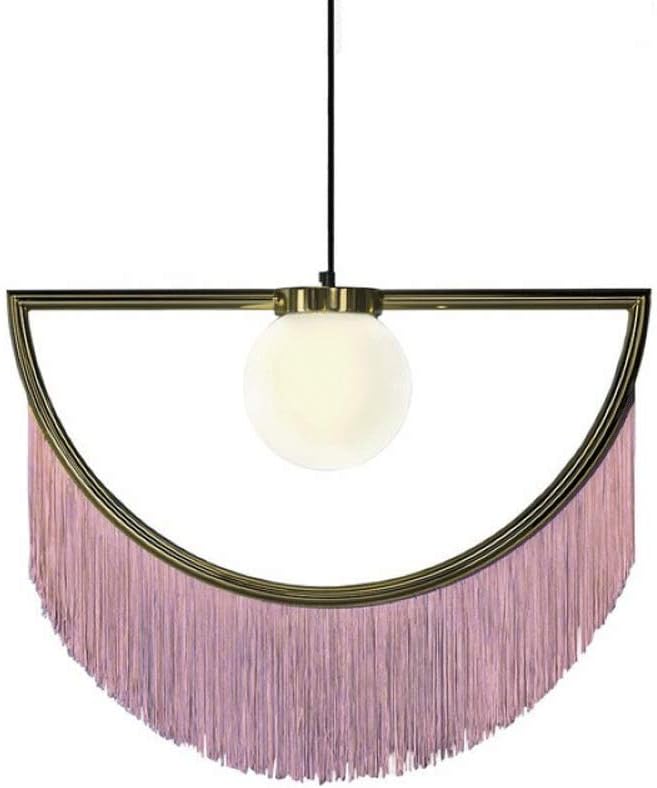 Nordic LED Chandeliers, Modern Creative Tassel Iron Round Acrylic Lighting Decorative Chandelier Ceiling Lamps Fashion Cafe Living Room Bedroom Pendant Light, Black, Gray, Green (Color : Pink)