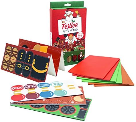 Cute Christmas Gift Wrap - Unique Multi-Colored Christmas Wrapping Paper Set with Stickers and Cut-Out Shapes - Great Christmas Wrap for Kids