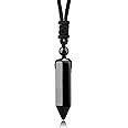 TIKCAUZ Hexagonal Crystal Points Pendant Necklace Black Obsidian Healing Stone Necklace Adjustable Rope Reiki Gemstone Necklace Handmade Jewelry for Men Women
