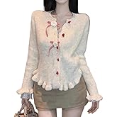 Y2K Sweet Wind Butterfly Knot Lotus Leaf Knitted Sweater Women's Spring Horn Sleeve Sweater Cardigan