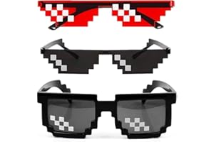 TTLGYJ [3 Pack] Thug Life Sunglasses, Men Women Glass 8 Bit Pixel Mosaic Glasses Photo Props Unisex Sunglass