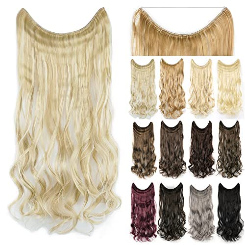 IMISSU 22'' 26'' Long Body Wavy Hair Extensions Fish Line Hairpiece Synthetic Invisible Secret Wire Headwear Flip Curly Hair Extension Pieces (26 Inch,Piano Dirty Blonde)