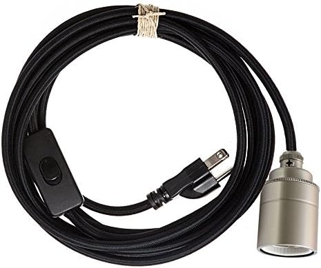 Lantu 6M Swag Light Ceramic Metals Socket Hanging Pendant Light with Switch (black)