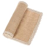 Ling's moment Burlap Cream Lace Jute Table Runner Rustic Country Wedding Decoration Fall Thanksgiving Christmas Decor Farmhouse Decor Kitchen Table Cover 12x72 Inch