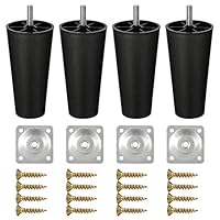 Sofa Legs, 4 PCS Replacement Furniture Legs Chair Legs Couch Legs Cabinet Legs with Mounting Plates Screws M8 Thread (Metric 8mm) Perfect for US Made Furniture(4PCS Black-Plastic-5.9