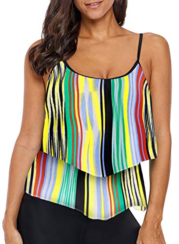 Deralove Women's Stripe Ruffled Tankini Tops Layered Swimwear (No Bottoms,S-3XL) Deralove Women's Stripe Ruffled Tankini Tops Layered Swimwear (No Bottoms,S-3XL)