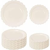 FALIZIFU 50 Pcs Ivory Scalloped Paper Plates 25 × 7'' and 25 × 9'' Disposable Ivory Scalloped Dinner Plates for Wedding Baby Shower Birthday Party Disposable Dessert Plate
