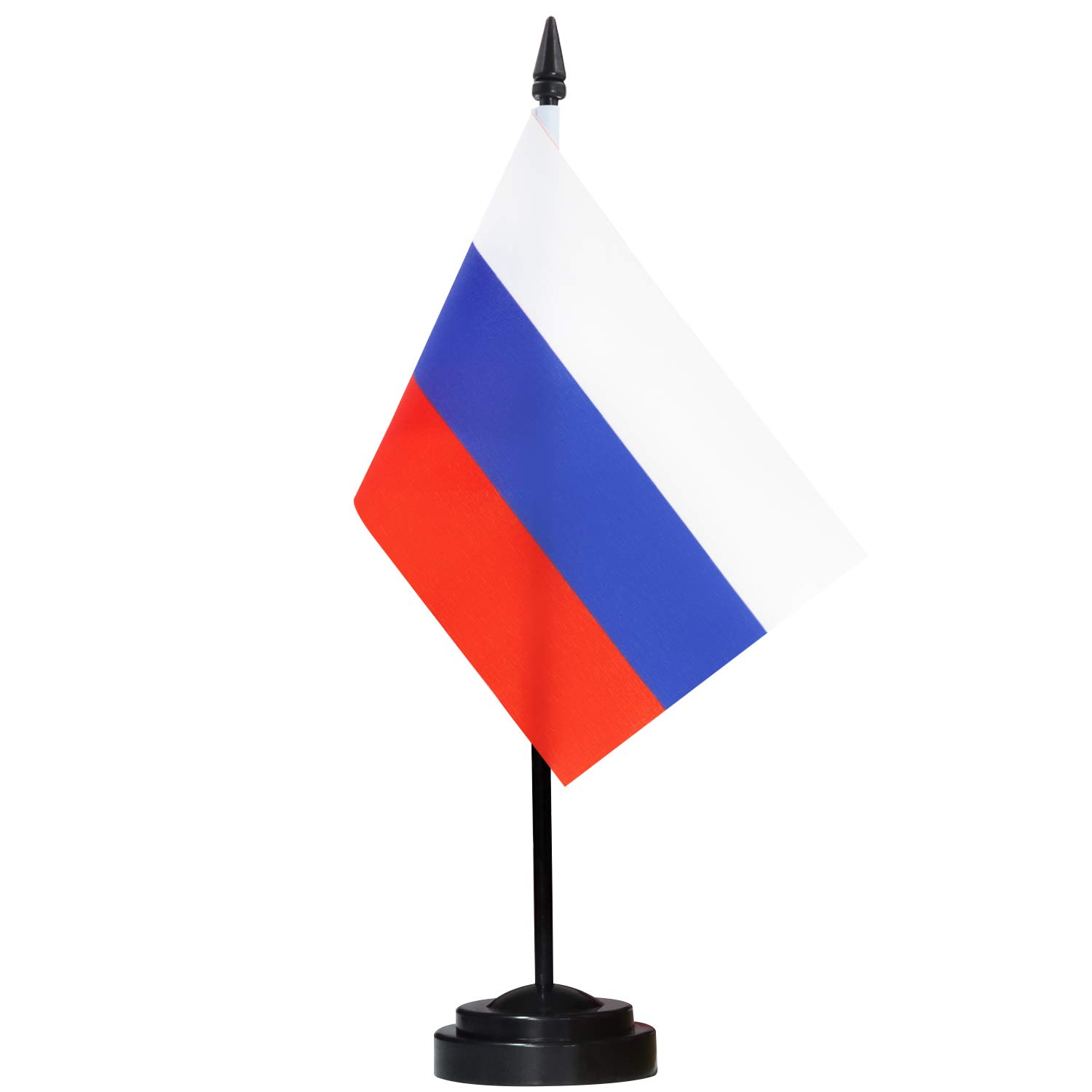 ANLEY Russia Deluxe Desk Flag Set - 6 x 4 Inch Miniature Russian Desktop Flag with 12" Solid Pole - Vivid Color and Fade Resistant - Black Base and Spear Top