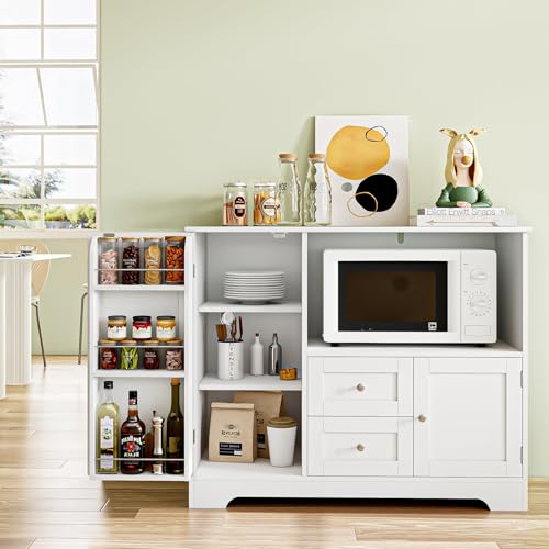 NEBULYN Alacenas para Cocina, Alacenas para Despensa con 2 Cajón, Gran Capacidad, Mueble Aparador para Sala de Estar, Comedor, Oficina, 100X40X82CM(Blanco)