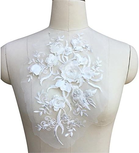 Briskreen 3D Beaded Flower Sequence Three-Dimensional lace Applique Motif Sewing Bridal Wedding