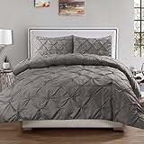 Sweet Home Collection 3 Piece Luxury Pinch Pleat Pintuck Fashion Duvet Set, Queen, Gray