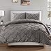 Sweet Home Collection 3 Piece Luxury Pinch Pleat Pintuck Fashion Duvet Set, Queen, Gray