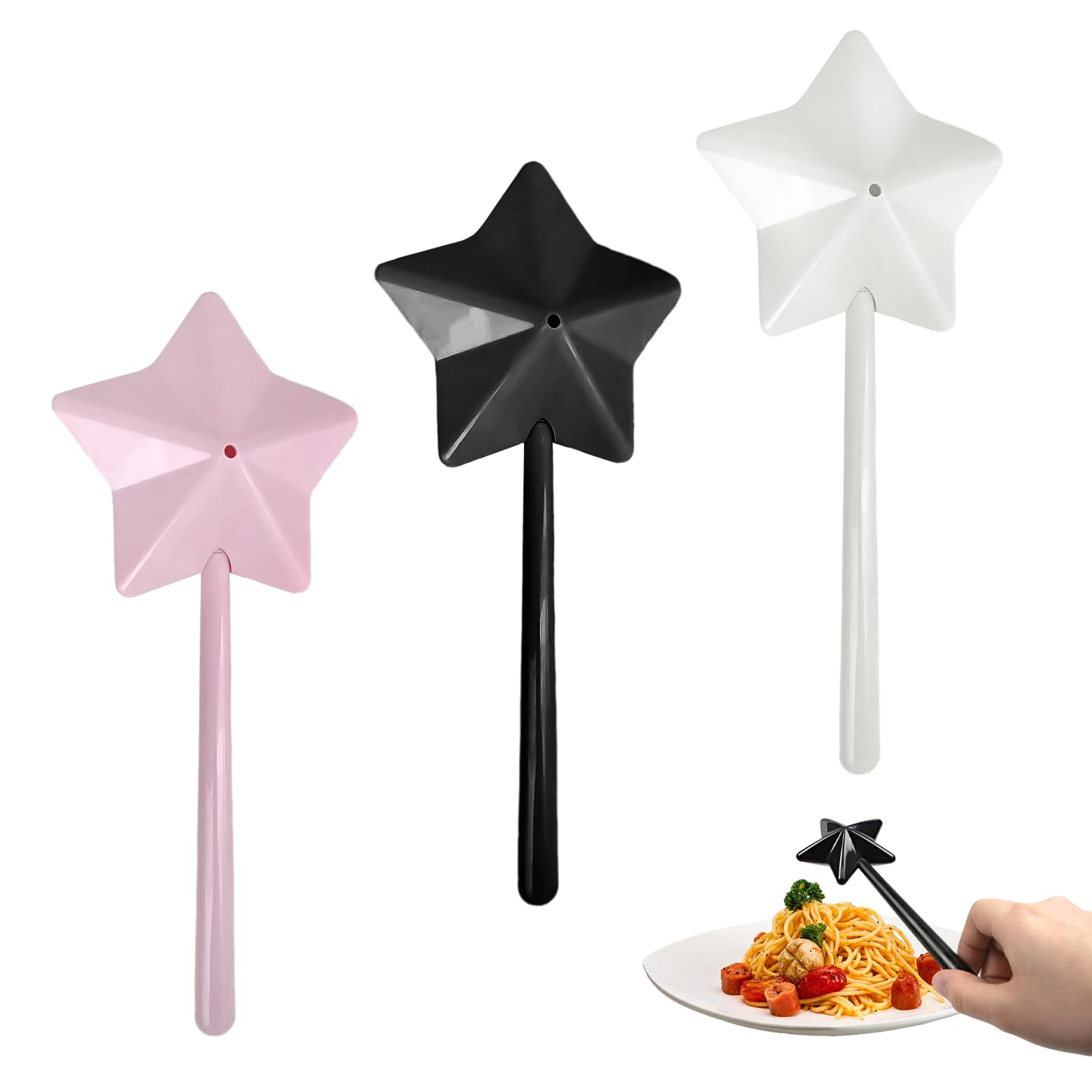 OAAO 3 Pieces Star Stick Salt Spreader, Magic Seasoning Bottle, Magic Wand Salt Spreader, Hole Spice Mixing Bottle, Suitable for Kitchen, Dining Room (Black + White + Pink) (20.5x3.8x9cm)