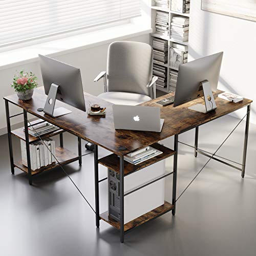 Bestier L Shaped Desk with Shelves 95.2 Inch Reversible Corner Computer Desk or 2 Person Long Table for Home Office… - Image 3