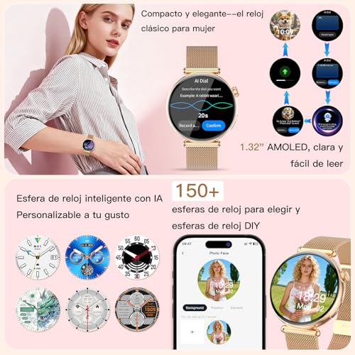 2026 AI-GPT Women's Smart Watch with ECG/HRV/IMC, 1.32" AMOLED Round Screen Smartwatch with Bluetooth Calls/24H Heart Rate Monitor/SpO2/Female Function/IP68/SOS/100+ Sports for Android/iOS