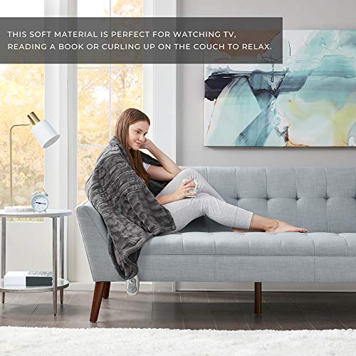 MP2 Heated Electric Throw Blanket Faux Fur to Microlight with 3 Heat Settings and 2 - Hour Auto Shut Off 50" x 60" Grey