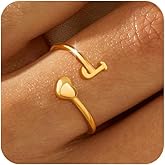 ZOERAY Gold Rings for Women Non Tarnish 14K Gold Plated Heart Initial Ring Dainty Stackable Adjustable Thumb Rings for Women Trendy Cute Letter Pinky Ring for Mother Birthday Jewelry Gifts