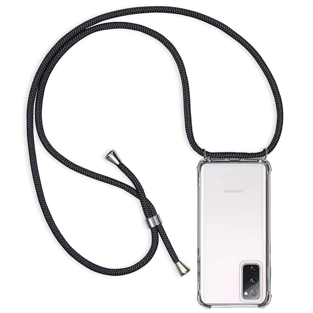 Casecool Case with Strap for Samsung Galaxy S20 FE 4G / 5G / S20 Lite Mobile Phone Case with Chain Protective Case Cord for Hanging Transparent Soft TPU Silicone Bumper Black