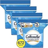 Cottonelle Flushable Wet Wipes, Resealable, 4 Packs of 168 Wipes (672 Wipes Total)