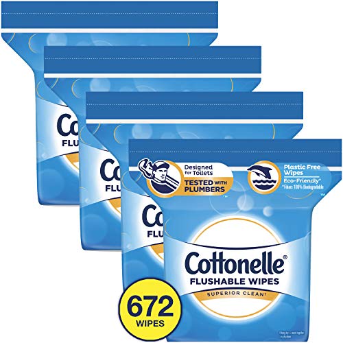 Cottonelle Flushable Wet Wipes, Resealable, 4 Packs of 168 Wipes (672 Wipes Total)