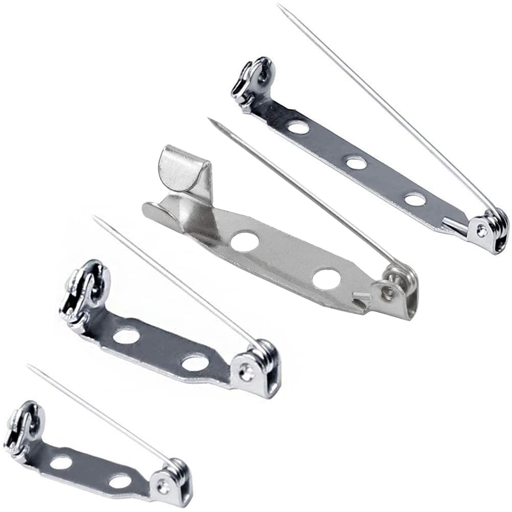 CENPEK 100 Pcs Silver Bar Pins, Back Clasp Brooch Secure Brooch Pin Backs Safety Clasp Pins with 3 Holes for Crafts, Stationary, Bandages, Sewing, Dressmaking, Sliver(20mm, 25mm, 30mm, 35mm)