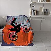WodCht Dirt Bike Throw Blanket，Grunge Composition of a Biker in a Stunt Move Cross Country Tournament Theme，Warm Blanket，Digital Printing Blanket 40" x 60"