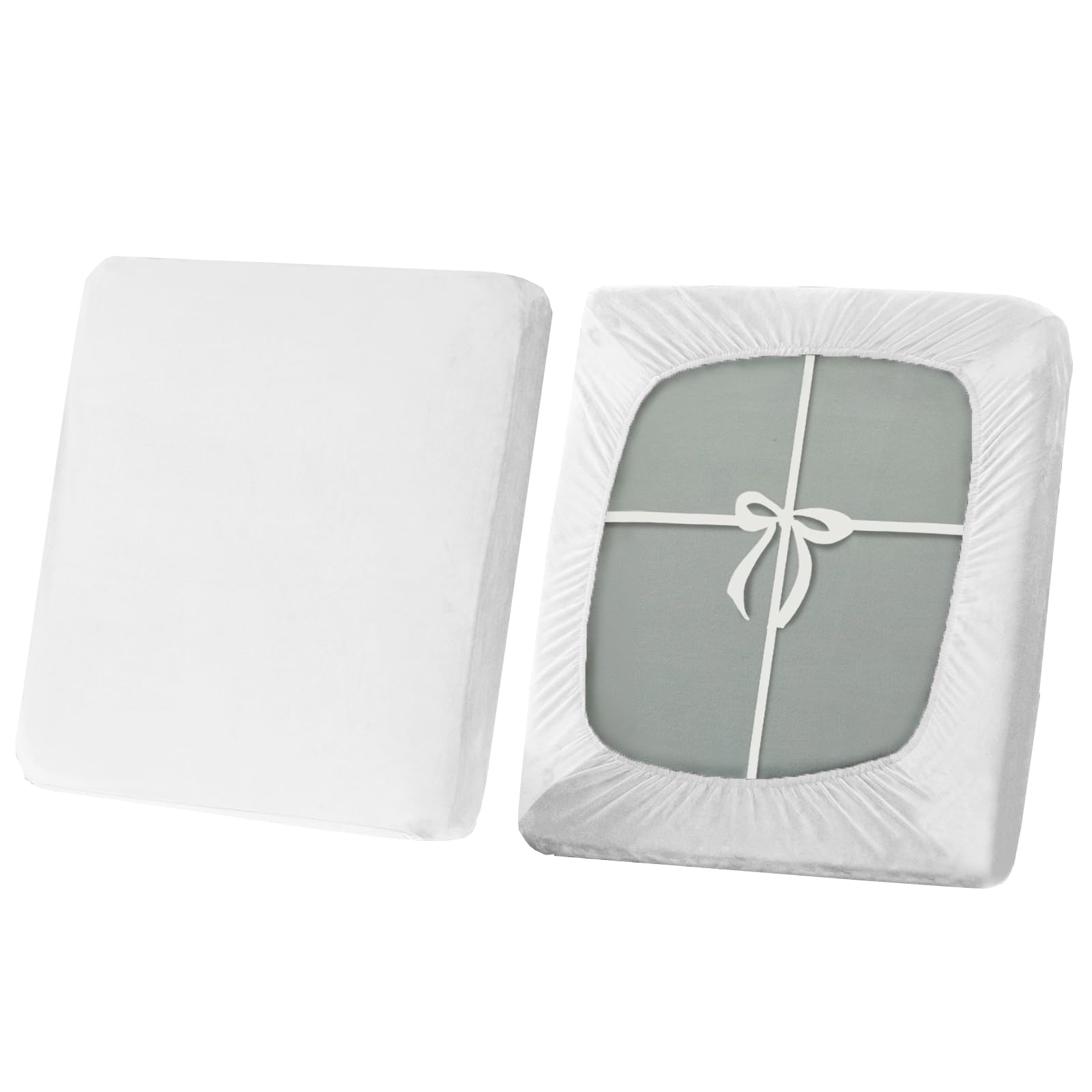 SYLC Stretch Sofa Seat Cushion Covers, Non-slip Sofa Cushion Cover with Ties and Elastic Bands, Velvet Couch Cushion Covers Replacement (White,Large 1-Seater)