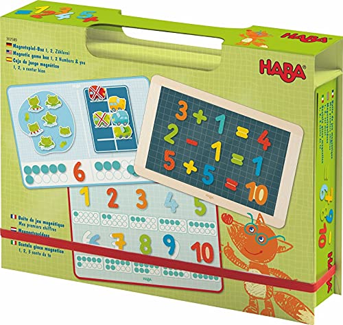 HABA Magnetic Game Box 1 2 3 Numbers & You - 158 Magnetic Pieces in Travel Cardboard Carrying Case