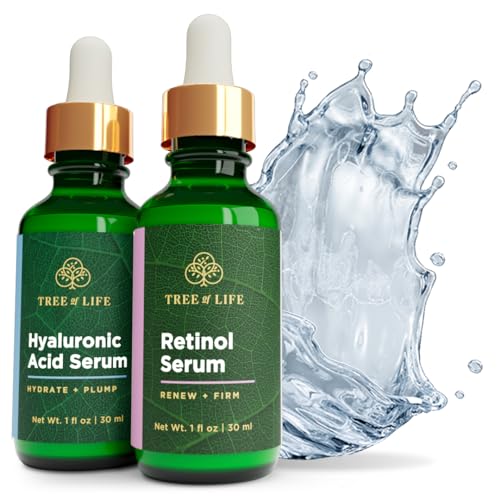 Tree of Life Firming Retinol Serum and Hydrating Hyaluronic Acid, Set to Glow Facial Serum Duo, 2 Count x 1 Fl Oz