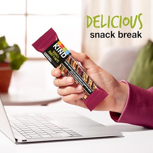 KIND HEALTHY SNACKS BARS, DARK CHOCOLATE RASPBERRY PUMPKIN SEED, GLUTEN FREE, HIGH FIBER SNACKS, 5G PROTEIN, 12 COUNT