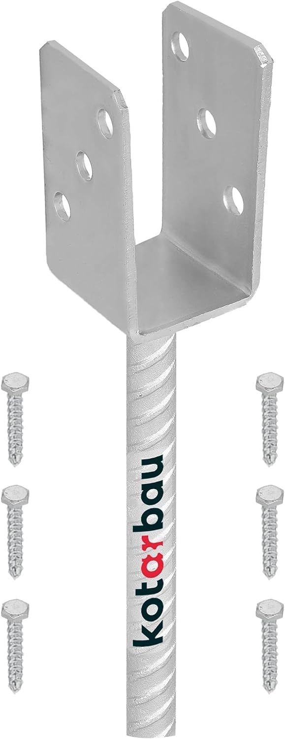 KOTARBAU - 1-Piece U-Shaped Post Support – Clear Width 51 Mm – Ribbed Steel - Concrete Anchor for Wooden Posts, Hot-Dip Galvanized