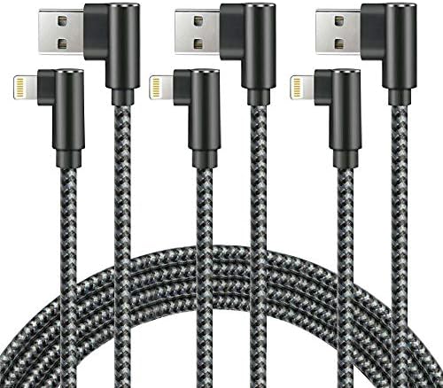Right Angle Charger Cord 3 Pack of 3ft 6ft 10ft 90 Degree Fast Data Cable Nylon Braided Compatible with Phone X/ 8/8 Plus/7/7 Plus/6/6 and more