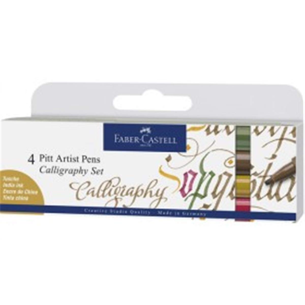 Faber-Castell Creative Studio Pitt Artist Pen Calligraphy India Ink Pen, Multicoloured, Set of 4, Art, Craft, Drawing, Sketching, Home, School, University, Colouring