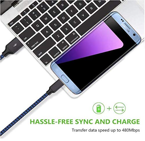 XV Micro USB Cable Android, [6.6ft/2m] Fast Charging, Nylon Braided Samsung USB Cable - Android Charger Cables for Samsung Galaxy S7/S6/J7, Moto, Kindle, PS4 and more - Blue