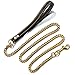Aiyidi Strong Dog Chain Gold Leash Long 3FT 4FT 5FT 18K Stainless Steel 12mm Curb Cuban Link Dog Leash with Comfortable Genuine Leather Handle(Gold, 3FT)