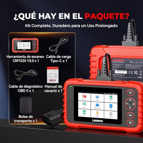 LAUNCH CRP123X V3.0 - Dispositivo de diagnóstico profesional OBD2 para todos los coches y marcas - Diagnóstico de 4 sistemas con reinicio: servicio de aceite EPB DPF, prueba de batería SAS/BMS