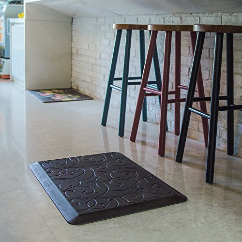 Retro Scroll PU Comfort Floor Mat Anti Fatigue Kitchen Rugs for Kitchens & Office W20 x L30 x H3/4" (Brown)