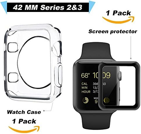 Carvesky Apple Watch Case Protector 42mm for Series 2 & 3+Apple Watch Screen Protector(2pack),Full Coverage Scratch Proof Screen Film HD Clear for Apple iWatch