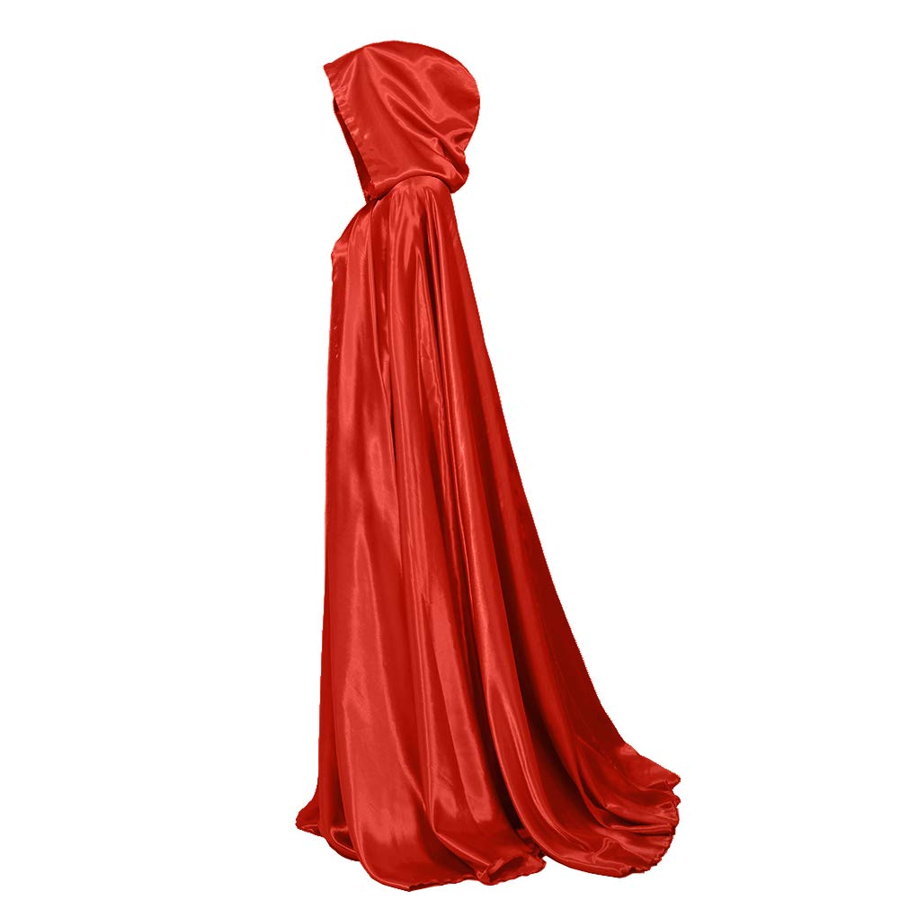 GRACEART Hooded Cloak Bridal Cape Full Length Satin Robe Halloween Cosplay Costume 136cm for Unisex Adults (Red)