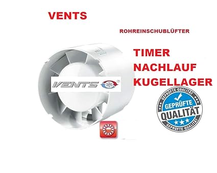 Original VENTS Lüfter Rohreinschubventilator-Badlüfter-Hauslüfter mit Rückluftsperrklappe und einstellbarem Nachlauf & Timer 