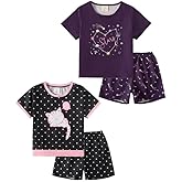 MyFav Young Girls Pajama Cute Cat Pattern Nighty Comfy Shorts Cotton Sleepwear