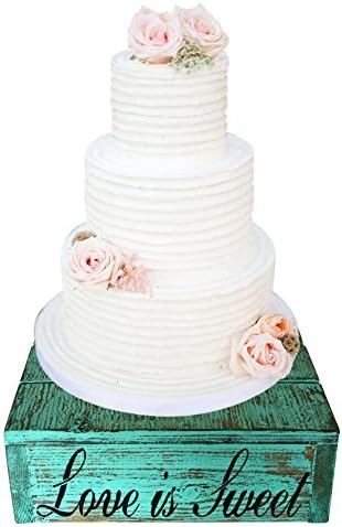 Country Rustic Rustic Wedding Solid Wood Cake Cupcake Stand Beach Wedding Cake Stand Candy Bar (14.0 x 14.0 x 4.0 inches, Distressed Aqua Blue)