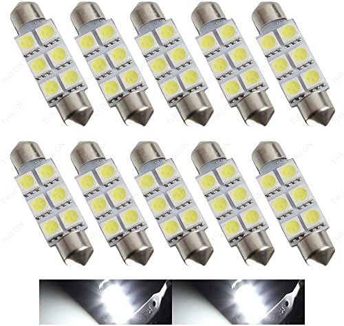 Thilon- 44MM 6-SMD 5050 Festoon Dome Map Interior LED Light Bulbs Lamp For 6411 578 211-2 212-2 (10 pieces) (White)