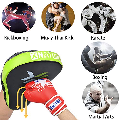 Xnature Essential Curved Boxing MMA Punching Mitts Boxing Pads w/Gift Box Hook & Jab Pads MMA Target Focus Punching Mitts Thai Strike Kick Shield for X'Mas Gift (Punching Mitts A Pair Light Green) - Thumbnail 2