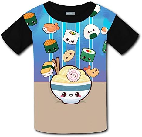 Round Collar 100% Polyester Fiber Soft Short Sleeve Top Shirts For Unisex Kid,Print Cute Sushi,L