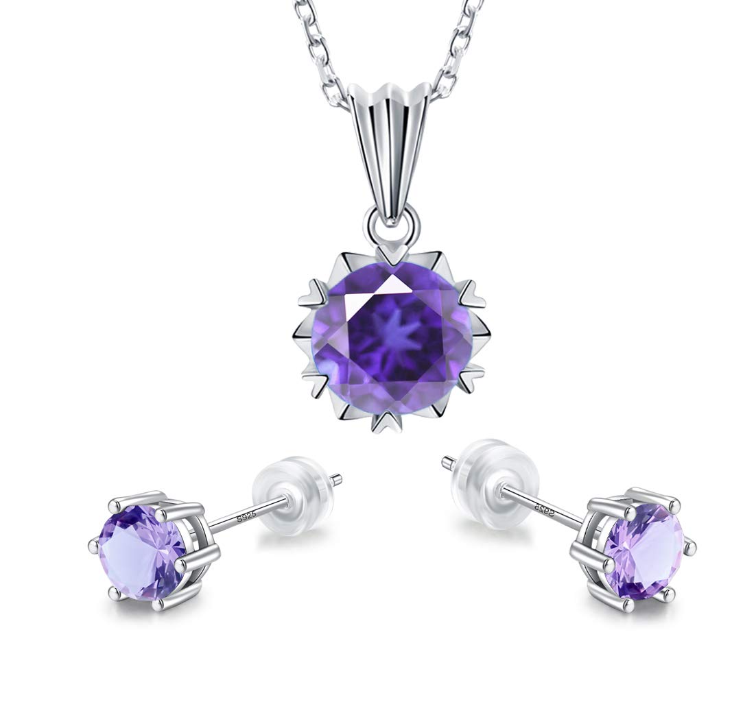 Sunnyshopday Birthday Stone,Jewelry Sets,925 Sterling Silver Earrings Stud Men Women,Jewelry Box Gift Choice,Daily Wear,18ct White Gold Plated