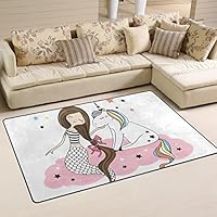 XiangHeFu Area Rugs Doormats Rainbow Unicorn Mermaid at Pink Cloud and 5