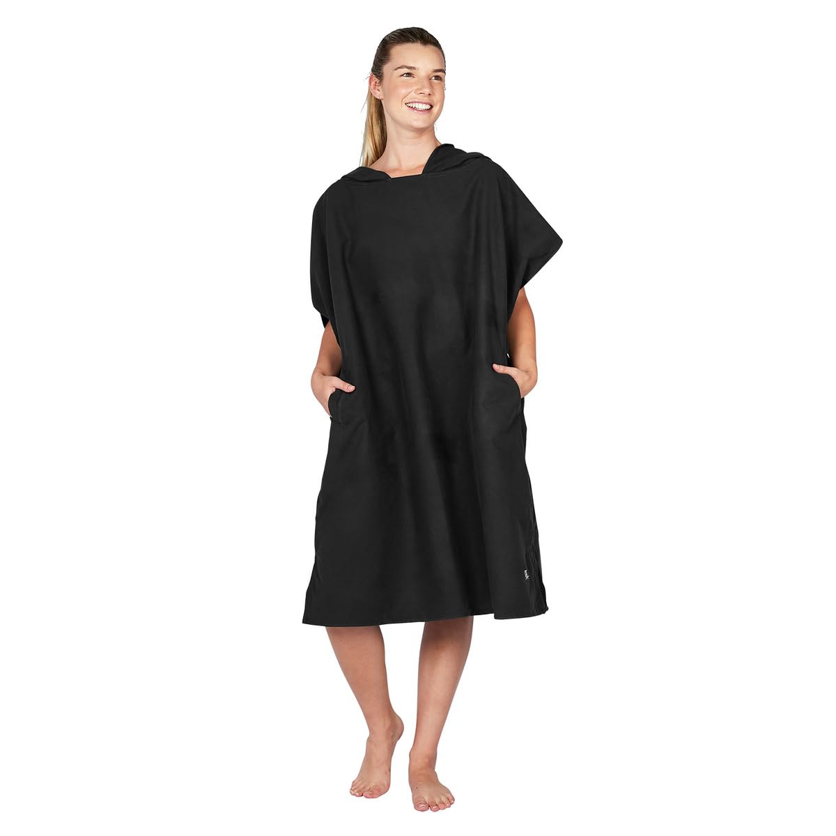 Dock & Bay Adult Beach Poncho - Hooded Towel with Deep Pockets - For Beach & Pool - Super Absorbent, Quick Dry - Fuji Black, Small (85x65cm, 33x26)