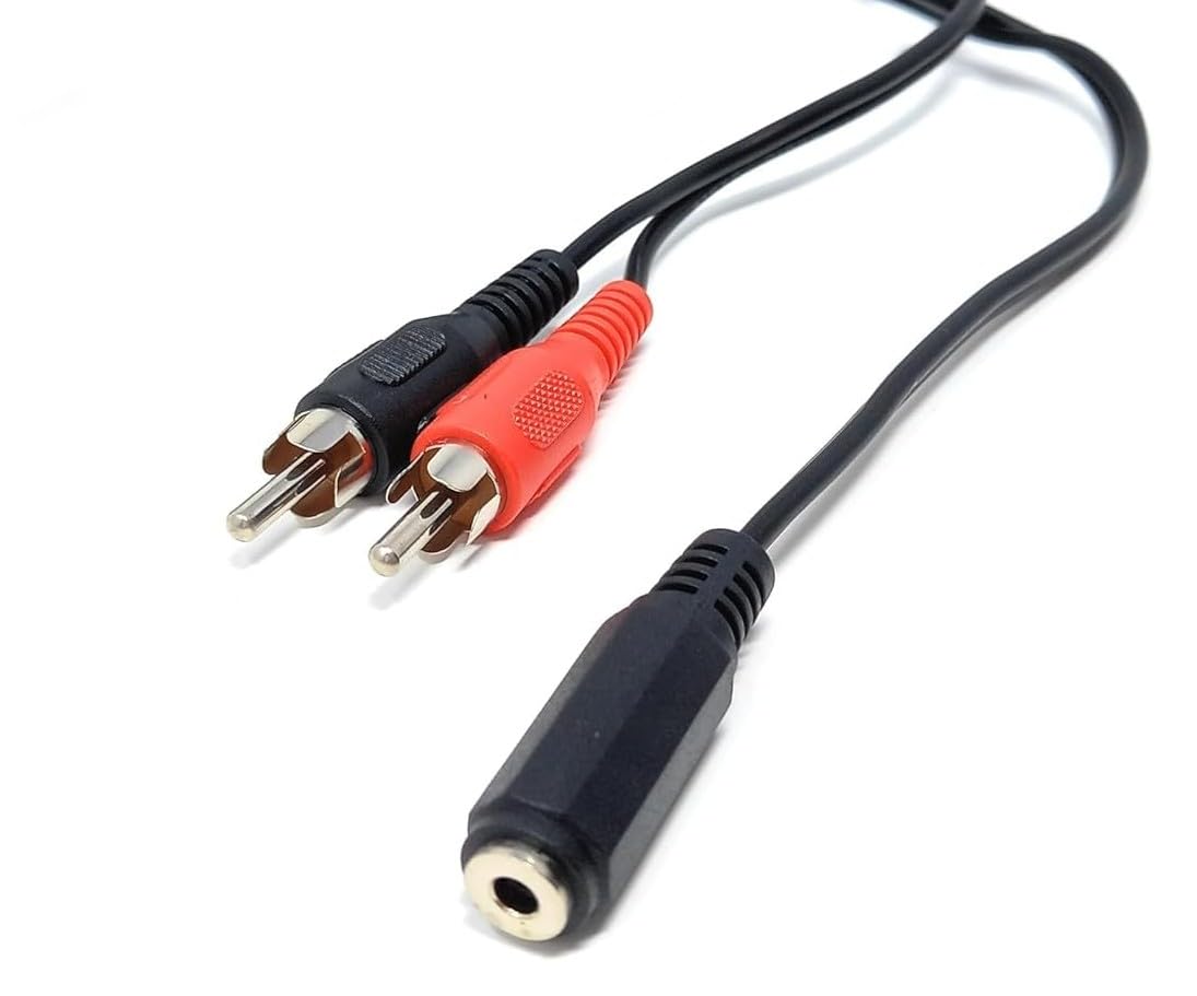 DRUT 20cm 3.5mm Stereo Jack Socket to Twin Phono RCA Phono Male Plug, Audio Adapter Extension Cable Lead 0.6ft