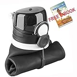 ITYYT Silicone Collapsible Water Bottle 26oz BPA Free with Free E-book for Sports & Outdoors (Smoky Gray)